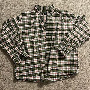 Men’s Flannel Button Shirt with Brown, Green and Orange Plaid